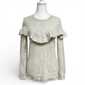 Antonio Melani 100% Cashmere Crew-Neck Giselle Ruffle Sweater Sz M Gray Donegal